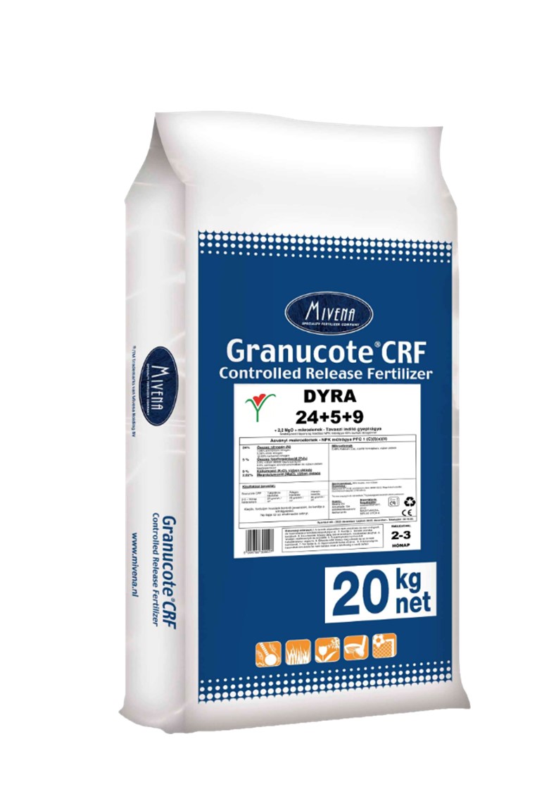 Dyra-Granucote tavaszi gyeptáp 24-5-9+2MgO+Fe+Mn 2-3 hó 20 kg