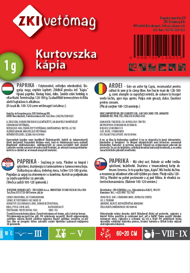 Étkezési paprika (kápia) Kurtovszka 1g ZKI