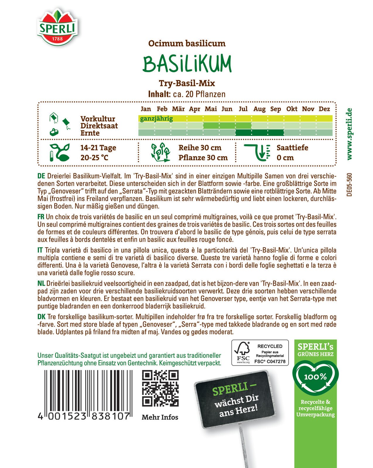 Bazsalikom-trió drazsírozott vetőmag Try-Basil-Mix 20 szem Sperli