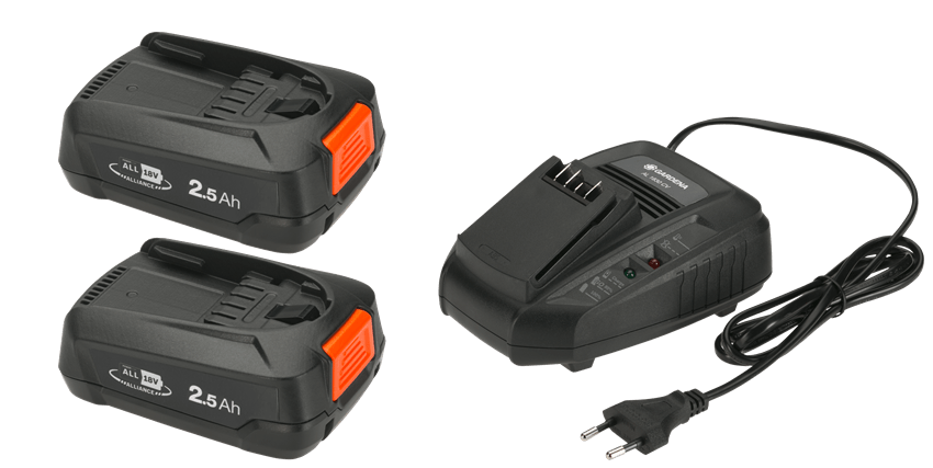 Battery set P4A 2 x PBA 18V/45 2,5 Ah + AL1830 CV Gardena